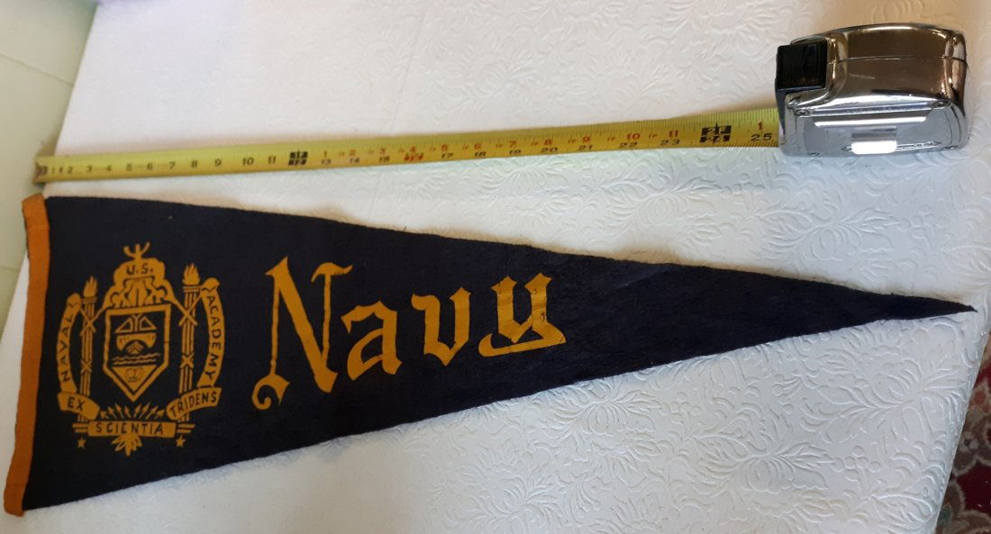 rare 1940's USNA trident Shield Pennant 29" navy (1 of 3)