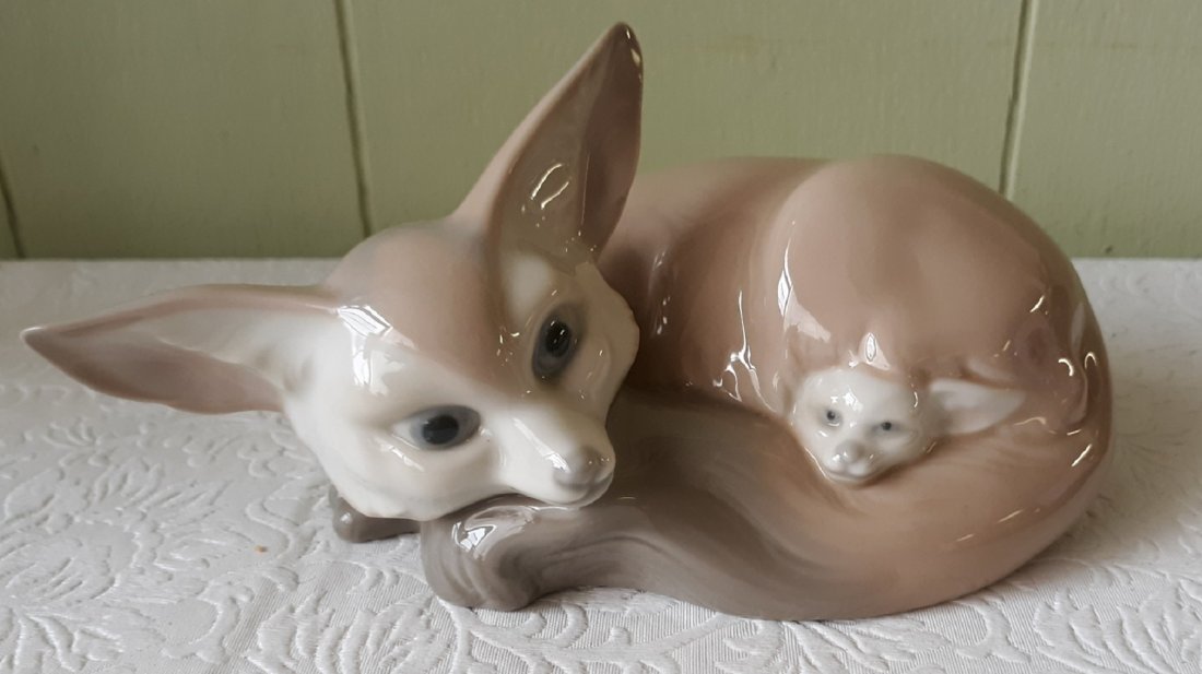 vintage lladro fox & cub retired figurine glossy beauty! (1 of 4)