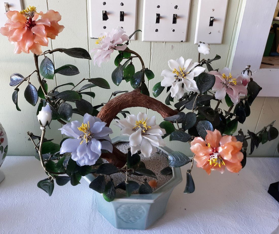 vtg large 22" jade Bonsai tree blown glass celadon (1 of 7)