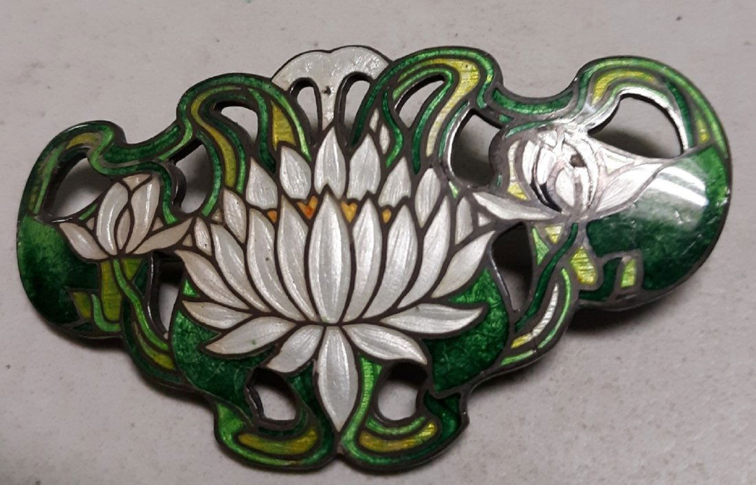 antique sheffield sterling 1900 cloisonne enamel brooch (1 of 3)