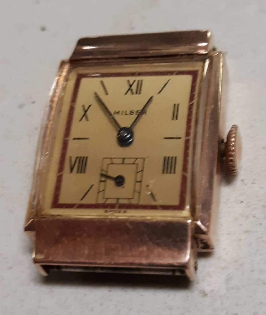 art noveau 14K rose gold milber 17 jewel mans watch jewelry (1 of 7)