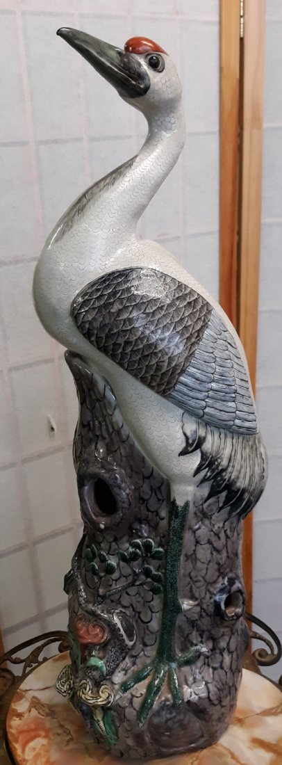 Rare Chinese Porcelain Crane Jiaqing period 24": fantastic 1800's crane in porcelain w/ provenance from henry stern art gallery in new orleans 24" tall does exhibit a beak repair and neck repair both very early repairs vibrant colors other minor chi