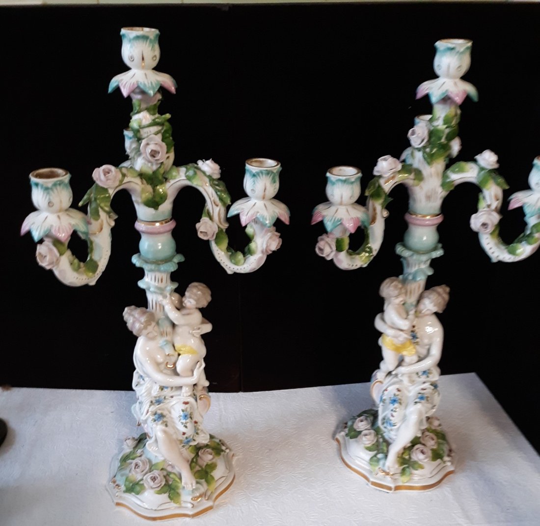 antique Meissen pr of Cherub tall Candelabra's porcelain (1 of 12)