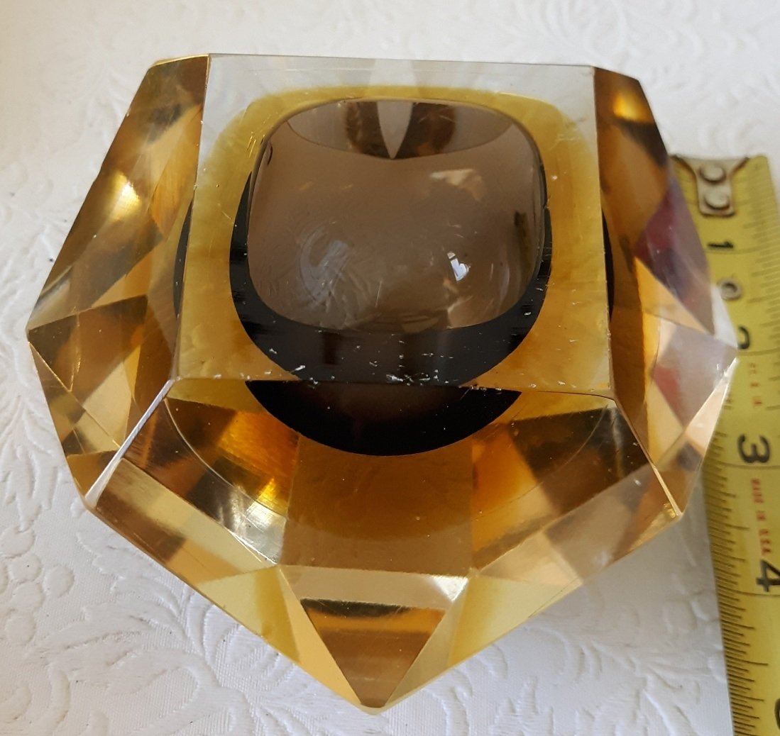 Vide Poche by Flavio Poli for Murano summerso art glass: unusual and unique design great earthy colors has some ding and small chips but displays gorgeous 3" tall 5" wide see pics