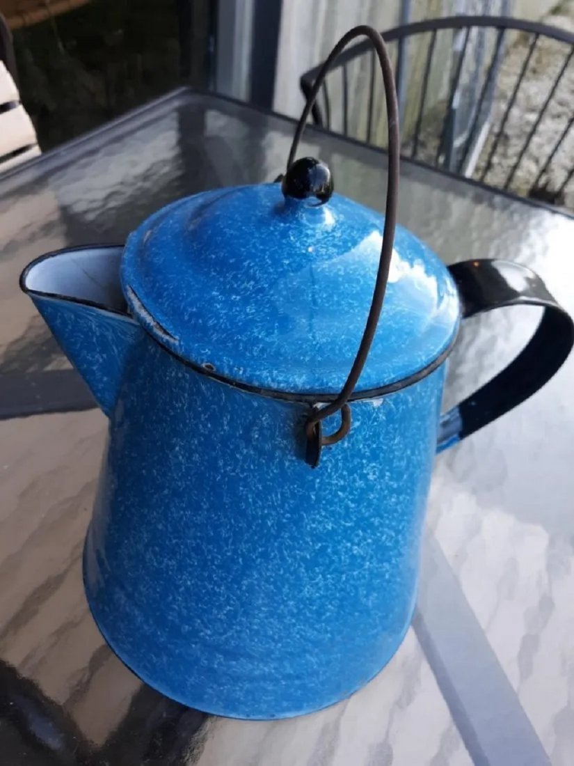 Spongeware Large Tea/ Coffee Kettle blue & white (1 of 4)