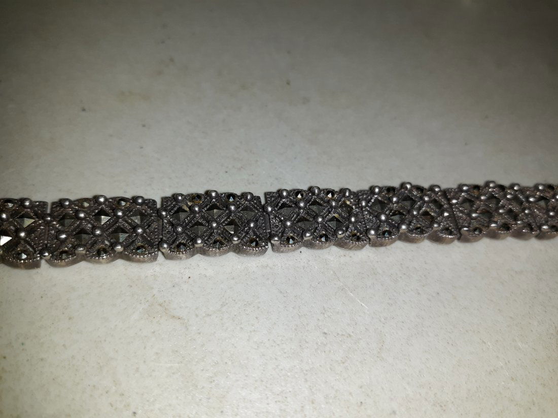 designer sterling & marcasite bracelet 7 1/4" long jewelry (1 of 3)