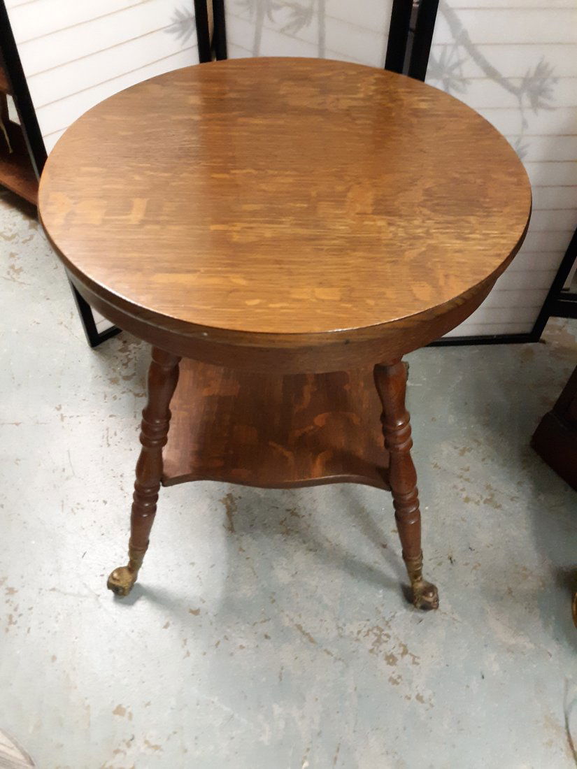 antique tiger oak parlor/hall table glass ball/claw feet (1 of 5)