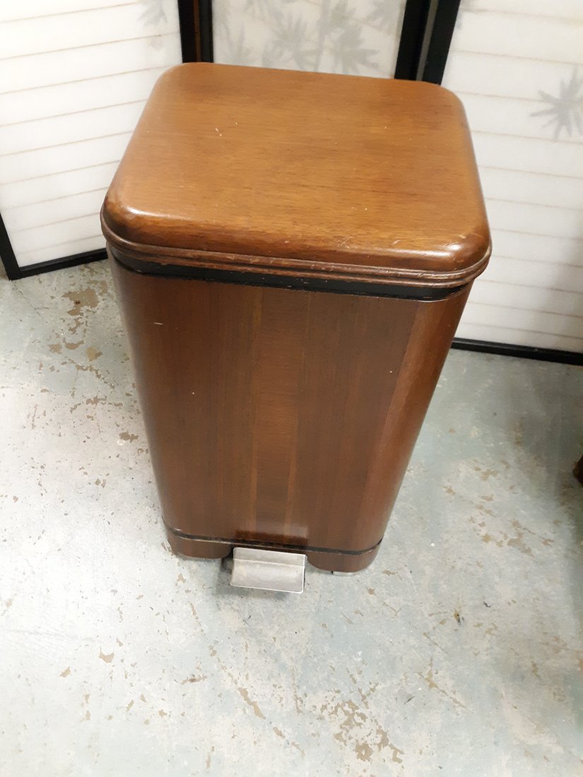 mid century waterfall wood step garbage can physicians (1 of 5)