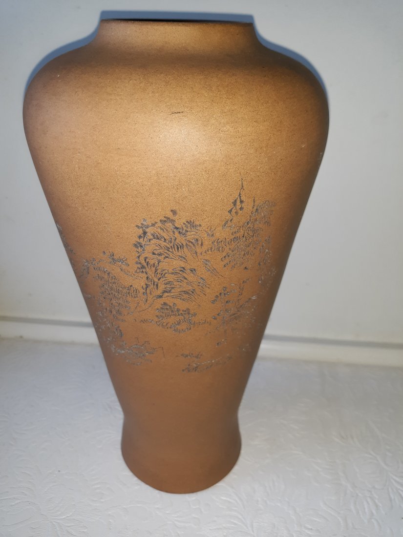chinese Yixing Zisha Vase w/incised calligraphy (1 of 12)