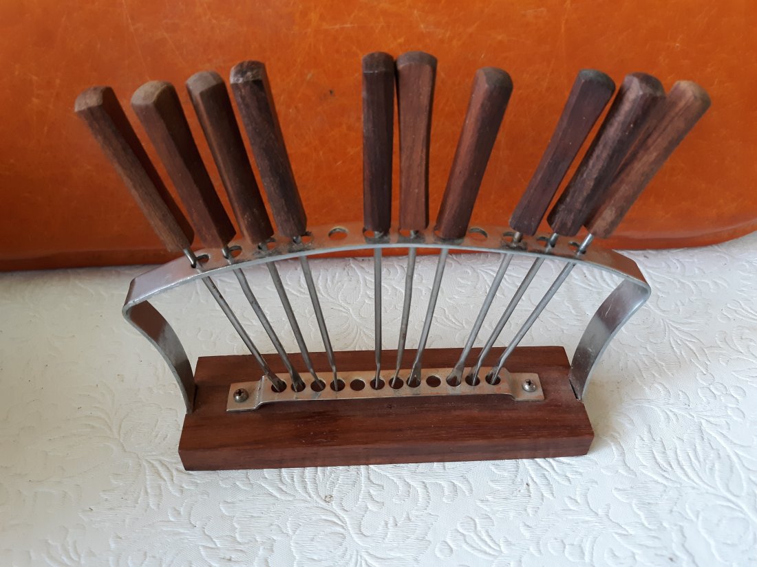 mid century teak cocktail fork set (1 of 2)