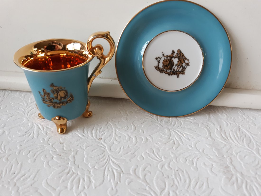 antique Meissen cup and saucer demitasse china: from estate collection only the slightest wear noted no repairs beautiful piece see pics 4 1/4" saucer 3 1/2" tall cup