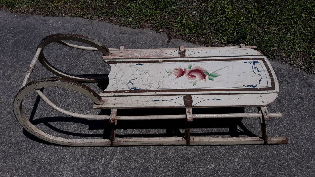 Victorian Antique Oak?  & Iron Child Snow Sled (1 of 4)