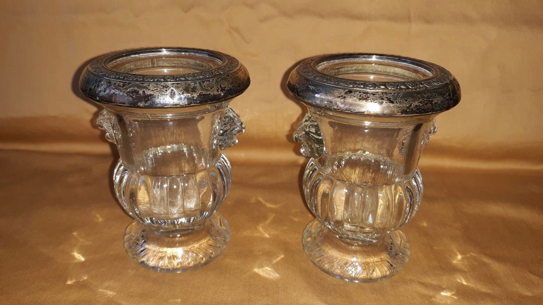 Vtg Rogers Sterling Lion Headed Glass toothpick holders lot of 2 (1 of 2)