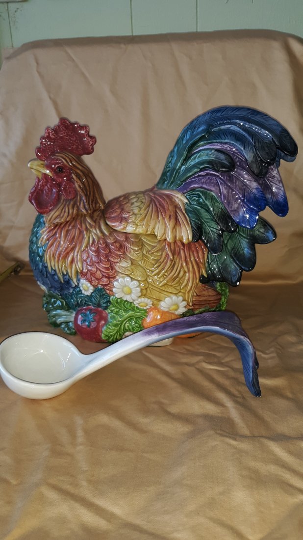 Fitz & Floyd Rooster tureen w/ ladle vintage (1 of 4)