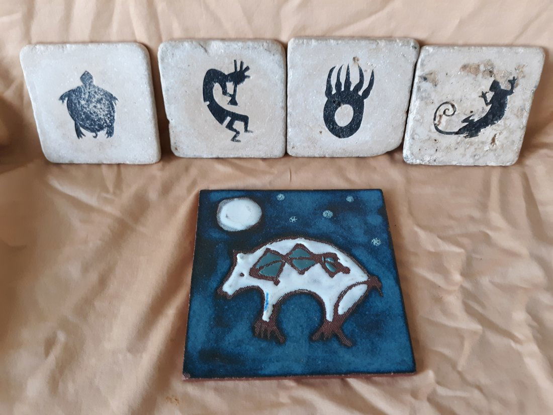 Mara Kokopelli hand made tiles lot of 5 (1 of 2)