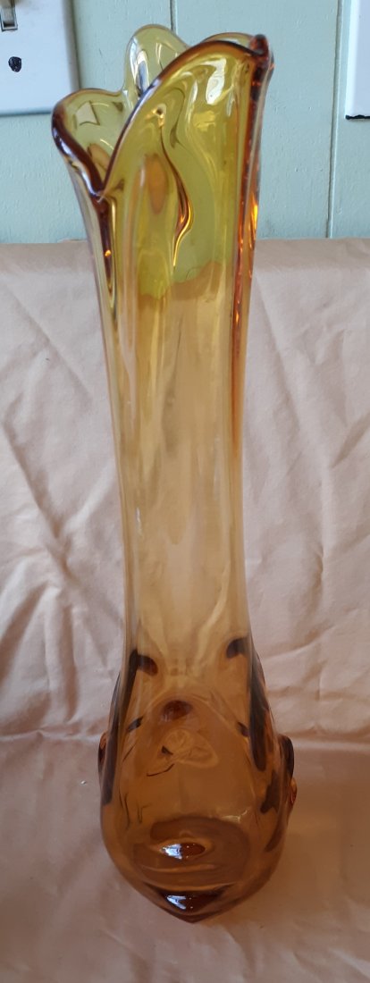 vtg had blown amber vase blenko? polished pontil mid century (1 of 4)