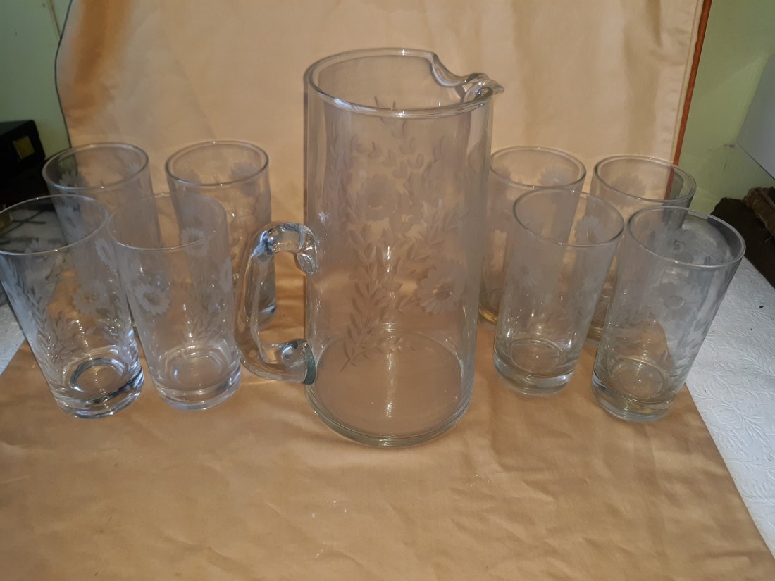 wheel cut crystal pitcher & 8 glasses carol by  flemington (1 of 3)