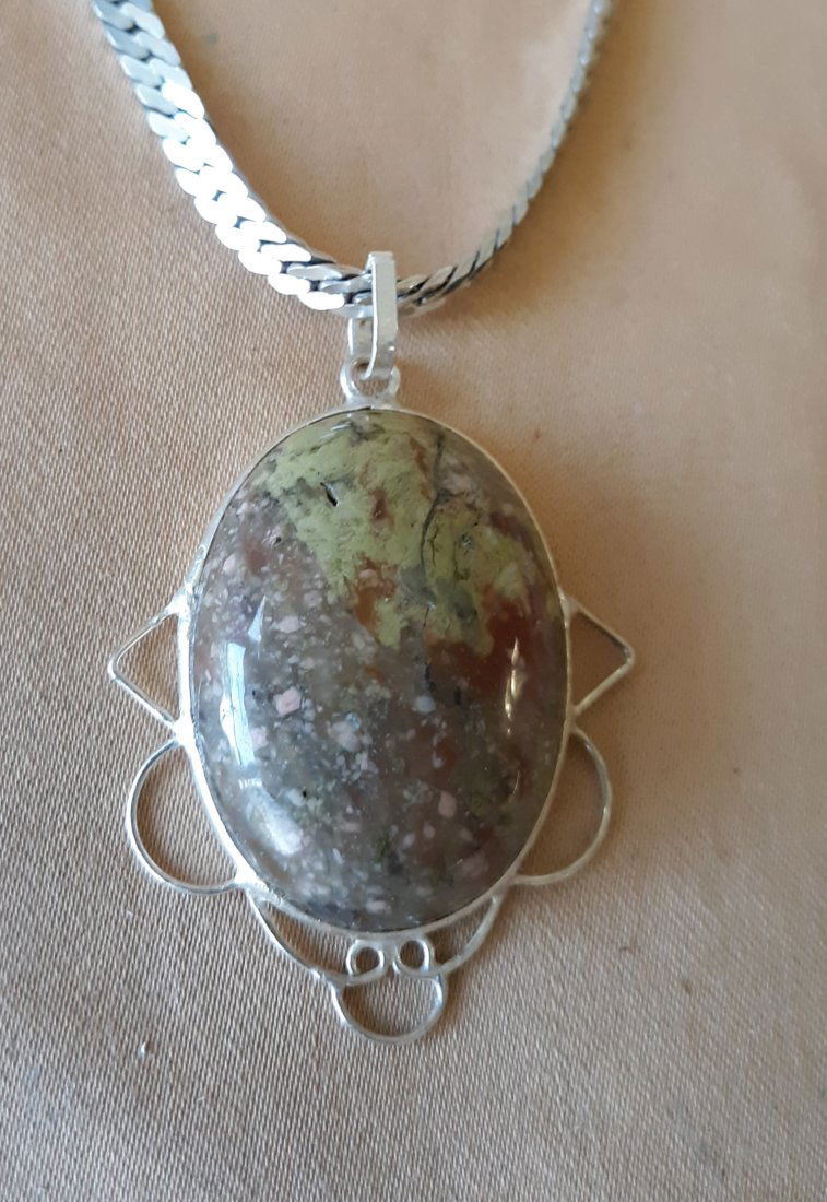 sterling silver and jasper cabochon necklace 20" (1 of 3)