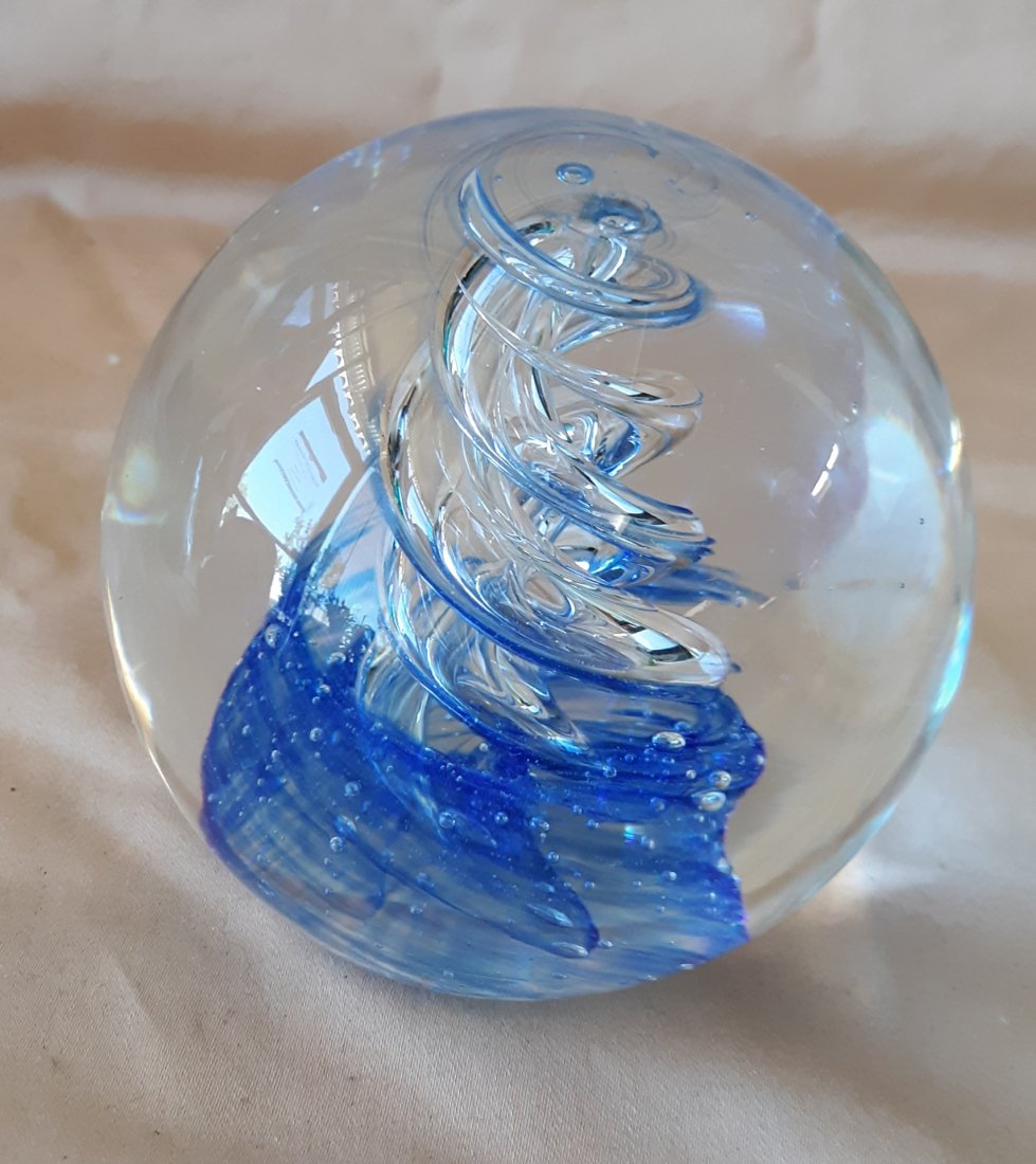blenko swirl blue paperweight 1960's ? 3 1/4" (1 of 4)