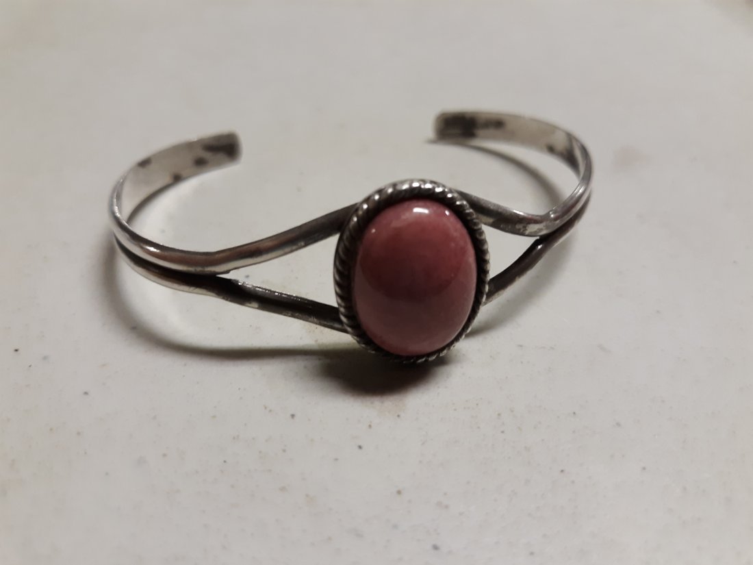 antique sterling Navaho bracelet red coral (1 of 3)