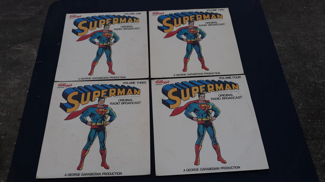 Rare SUPERMAN Original Radio Broadcast Vol 1-4 record Lp 1974 Kellogg's: Rare SUPERMAN Original Radio Broadcast Vol 1-4 record Lp 1974 Kellogg's all 4 for one bid in vg used condition see pics
