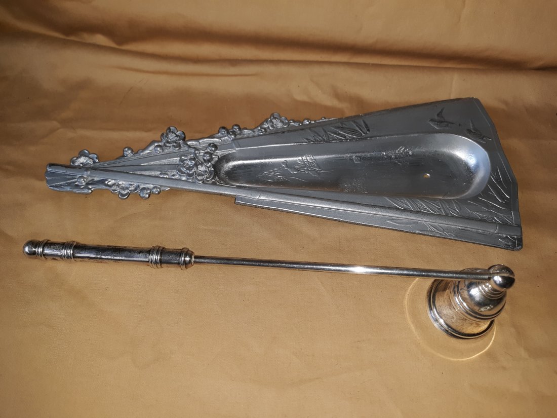 antique Japanese fan shaped candle snuffer tray & snuffer (1 of 5)
