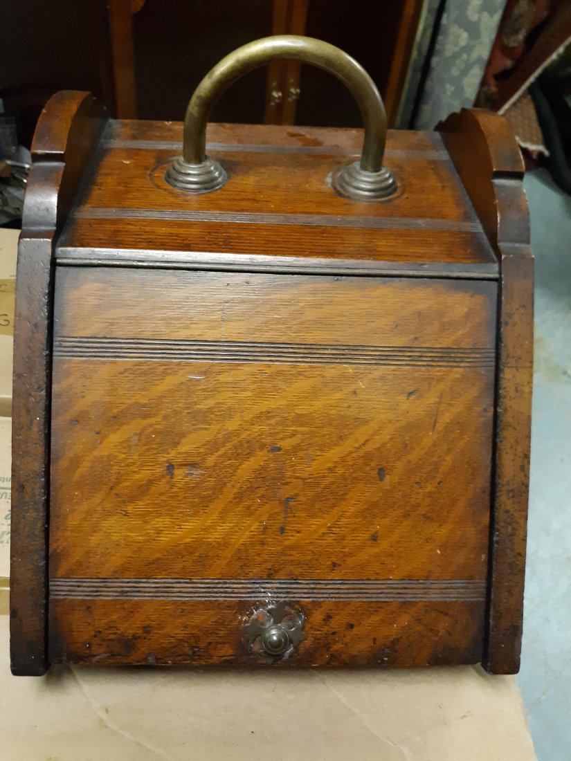 Antique Tiger Oak Coal Scuttle W/Insert 19th C (1 of 5)