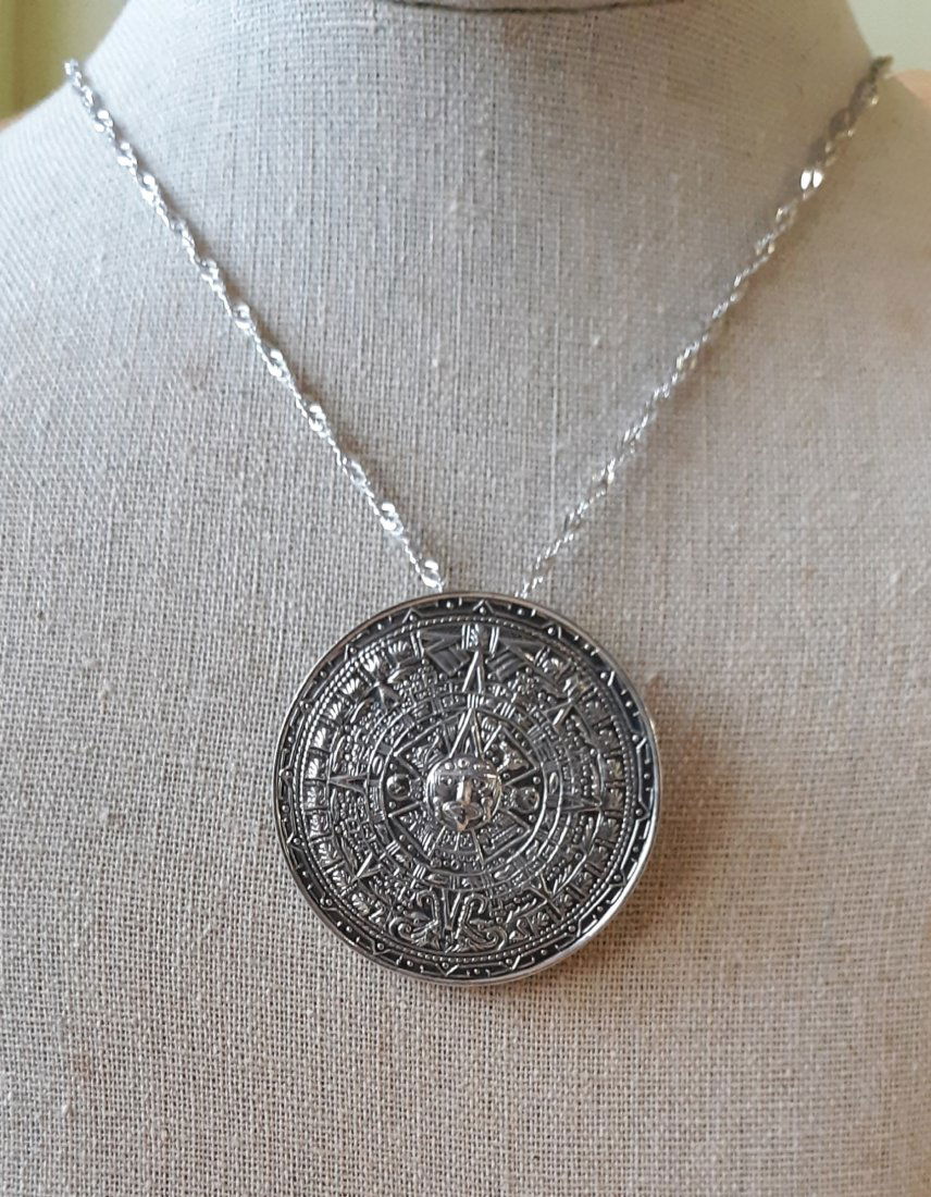 sterling necklace w/sterling Aztec Mayan calendar (1 of 4)