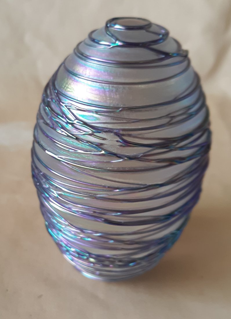 loetz style iridescent wrapped egg paperweight (1 of 3)