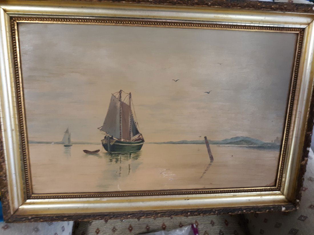 johannes janson oil on canvas schooner (1 of 6)