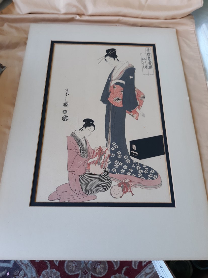 Utamaro style wood block print signed (1 of 4)