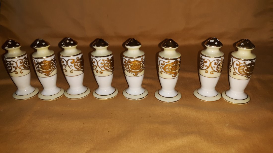 Noritake Vintage personal Salt Shakers Pattern 175? lot of 8: Noritake Vintage personal Salt Shakers Pattern 175? lot of 8 all in good used condition appx 3" tall marked Japan on bottom see pics
