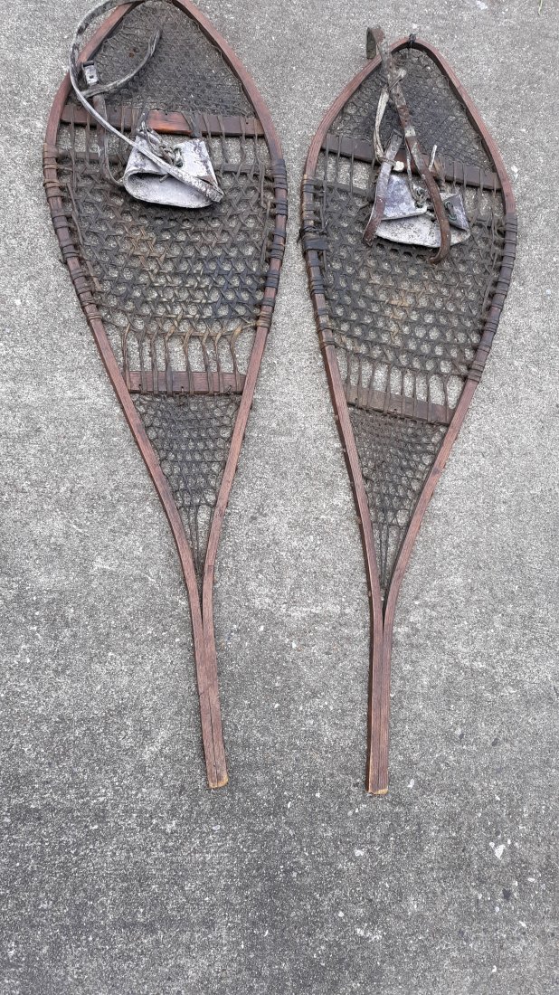 Vintage antique  WOOD & RAWHIDE SNOWSHOES, 45" (1 of 3)
