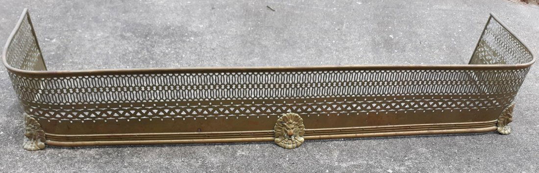 English antique Geo IV Pierced Brass Fireplace Fender (1 of 4)