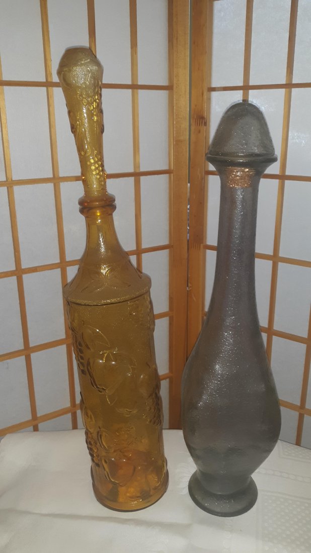 Mid Century Tall Bottles Spain & Italy Lot Of 2: nice tall bottles yellow one is made in italy 20 1/2" tall no damage and the other one is made in spain 18 1/2" no damage seepics