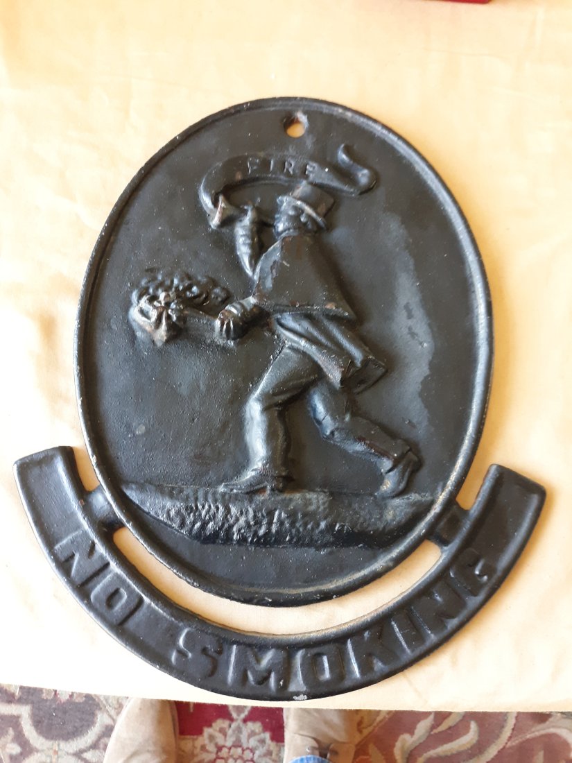 antique virginia metalcrafters cast iron no smoking fireman sign (1 of 4)