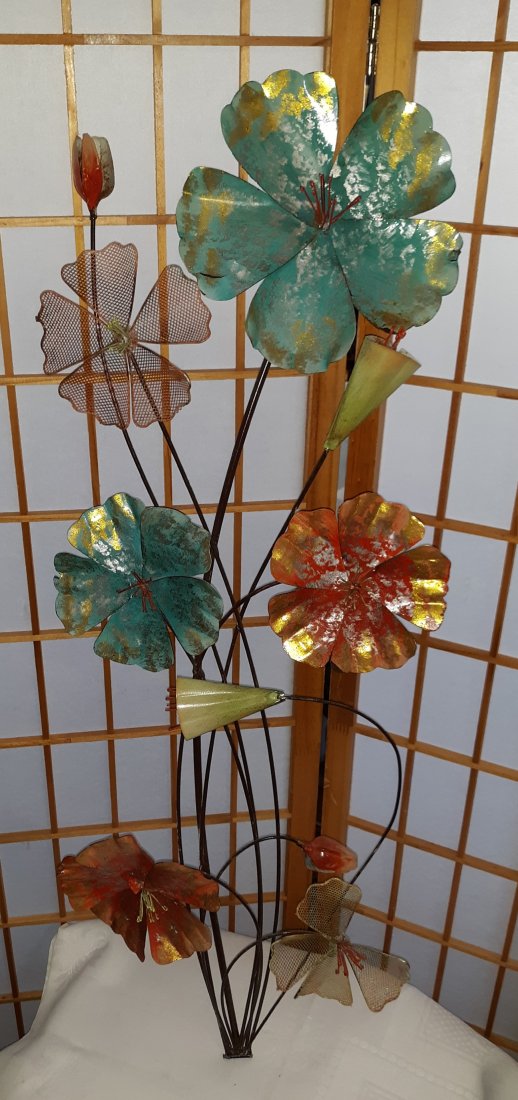 curtis jere style metal art 34" atomic floral: great atomic floral design curtis jere style 34" long can not find a signature see pics