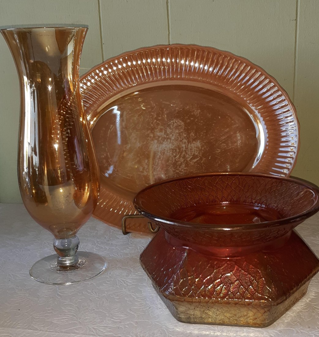 Mid Century Carnival glass lot  lot of 3 bowls!  spittoon++ (1 of 1)
