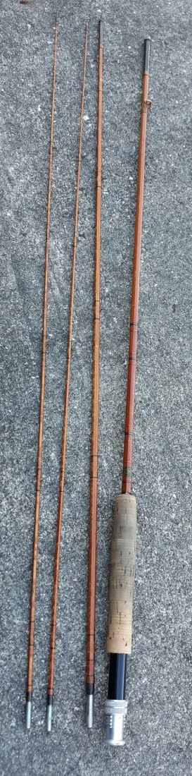 shakespeare intrinsic #1311 M bamboo fishing pole RARE!: shakespeare intrinsic #1311 M bamboo fishing pole 9' nice 4 piece pole has 2 tip pcs all eyes look tight finis is okay but pole is solid and compete very hard to find these! 1900's? see pics