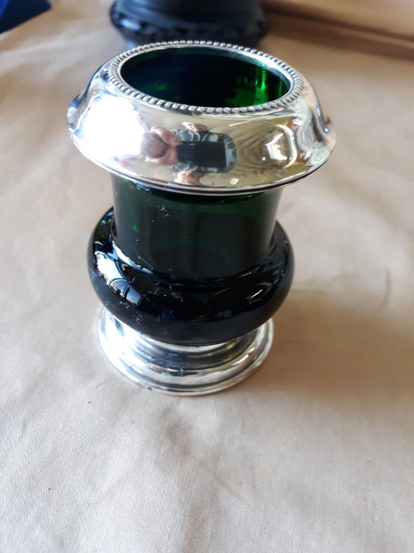 frank whiting emerald & sterling toothpick holder: the holidays are right around the corner and this is perfect for your holiday table 3" TALL and 2 1/4" wide are to find it in this color see pic