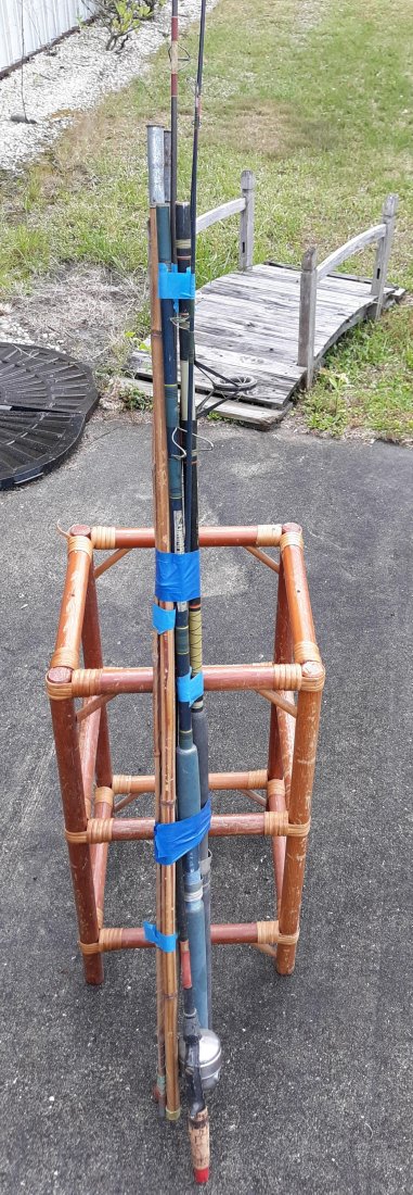 Fishing Poles Lot Of 4 Bamboo, Ugly Cast++: lot of fishing poles some may need eyelets or ? older round bamboo, olympic all 4 for one bid! see pics