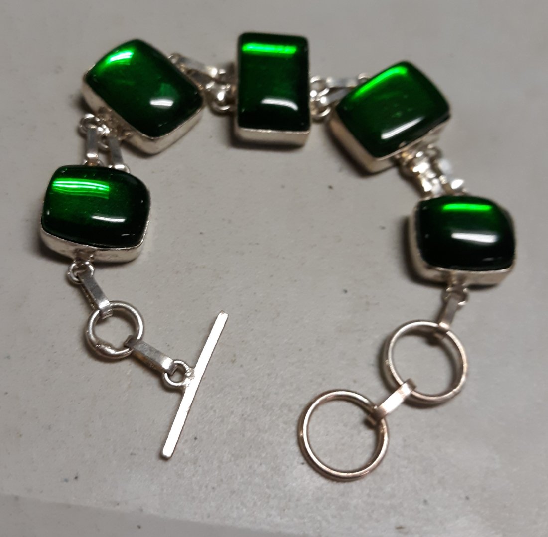 sterling & diopside gemstone bracelet 8" (1 of 3)