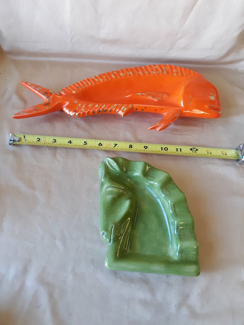 mid century pottery orange fish & horsehead  2pcs (1 of 3)