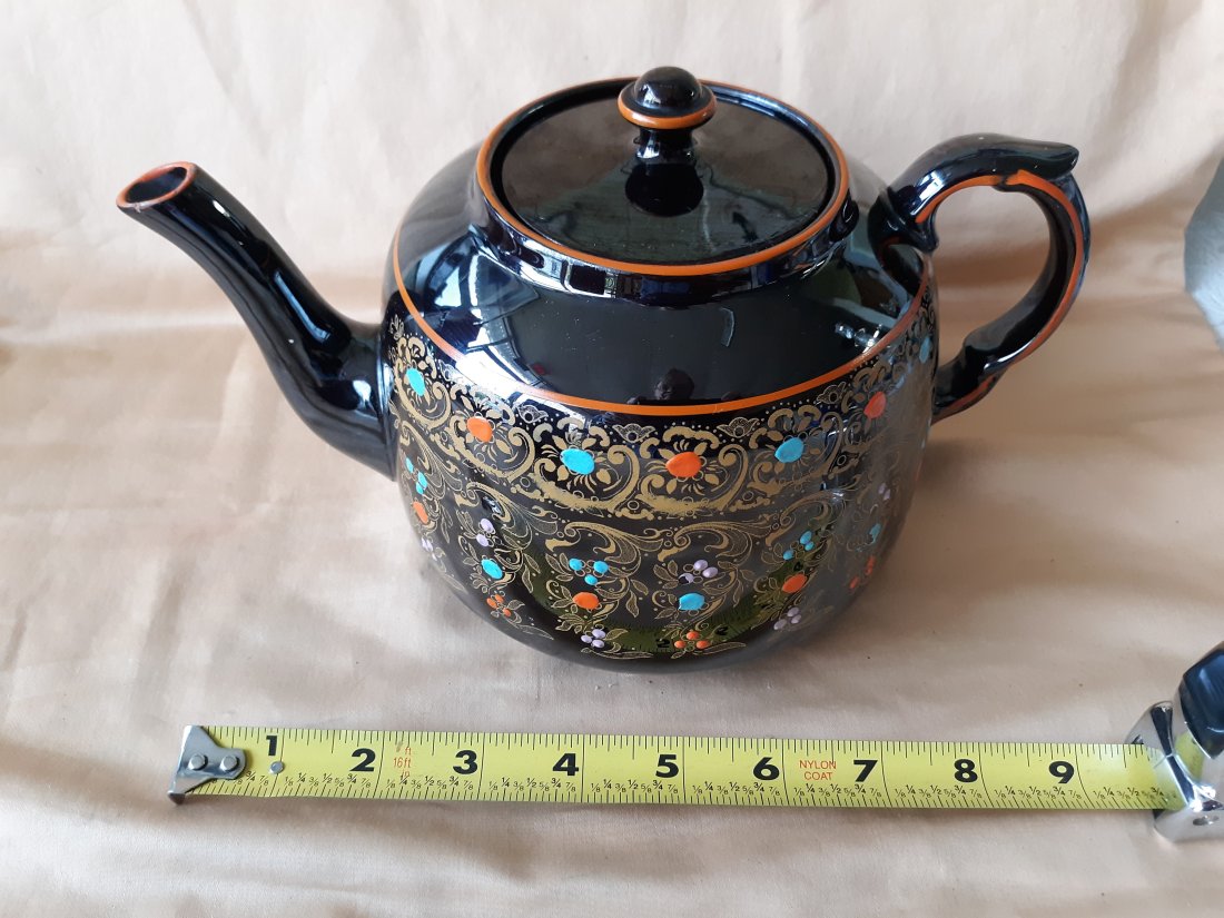vtg moriage teapot gibson's england: beautifully decorated 6" tall 9 1/4" long no chips beautiful! see pics