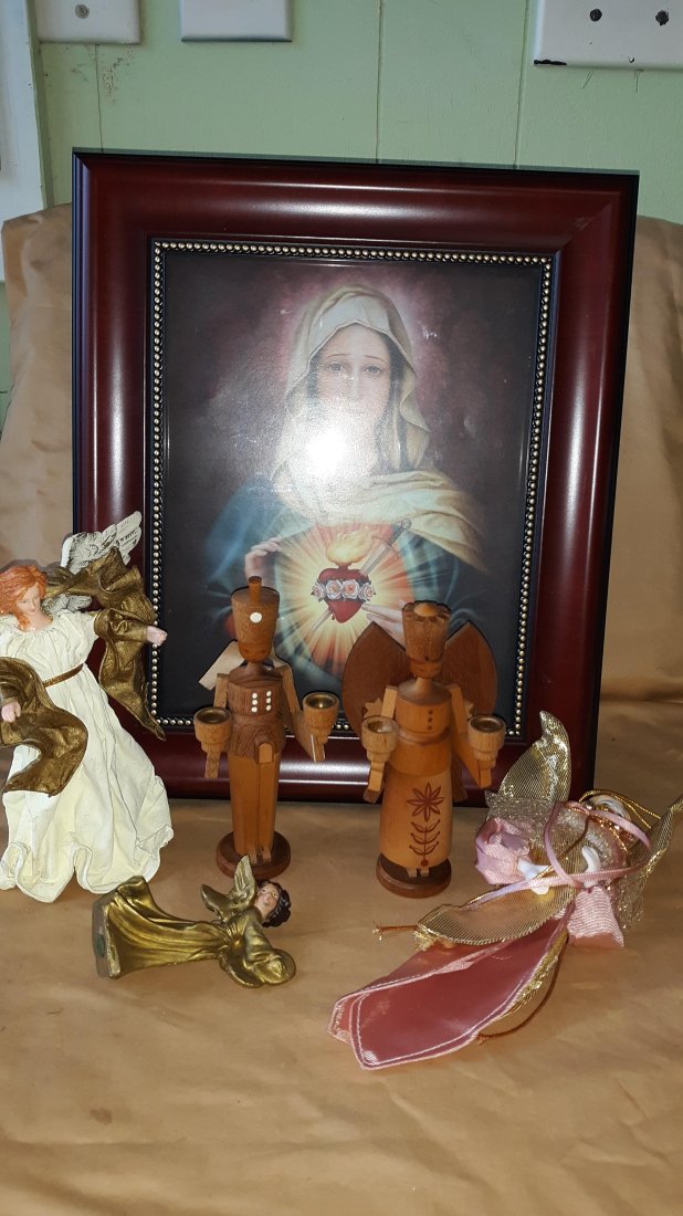 Candle Holders, wooden candle holders anri? & framed religious picture (1 of 3)