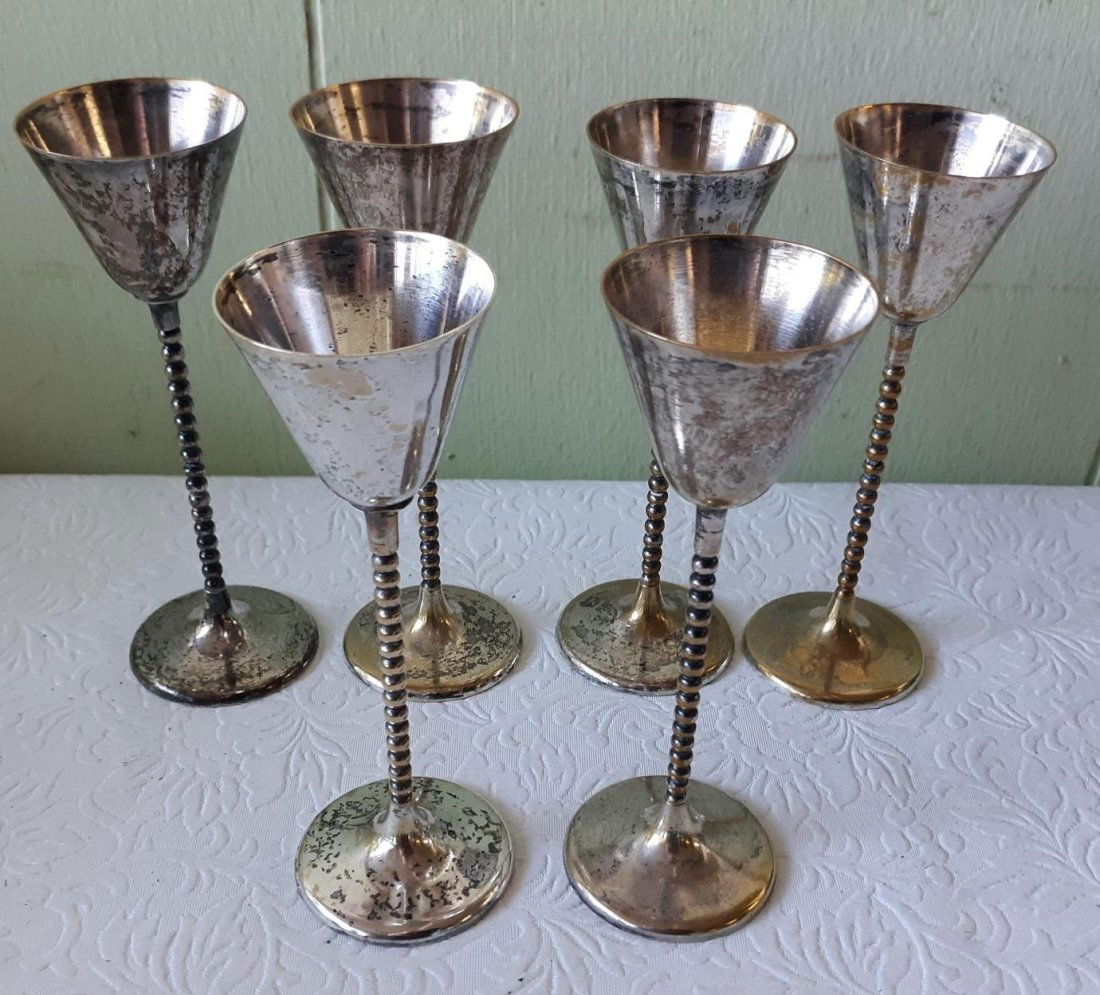 Art Deco Beaded tall cordial Stems silverplate 6pcs (1 of 3)