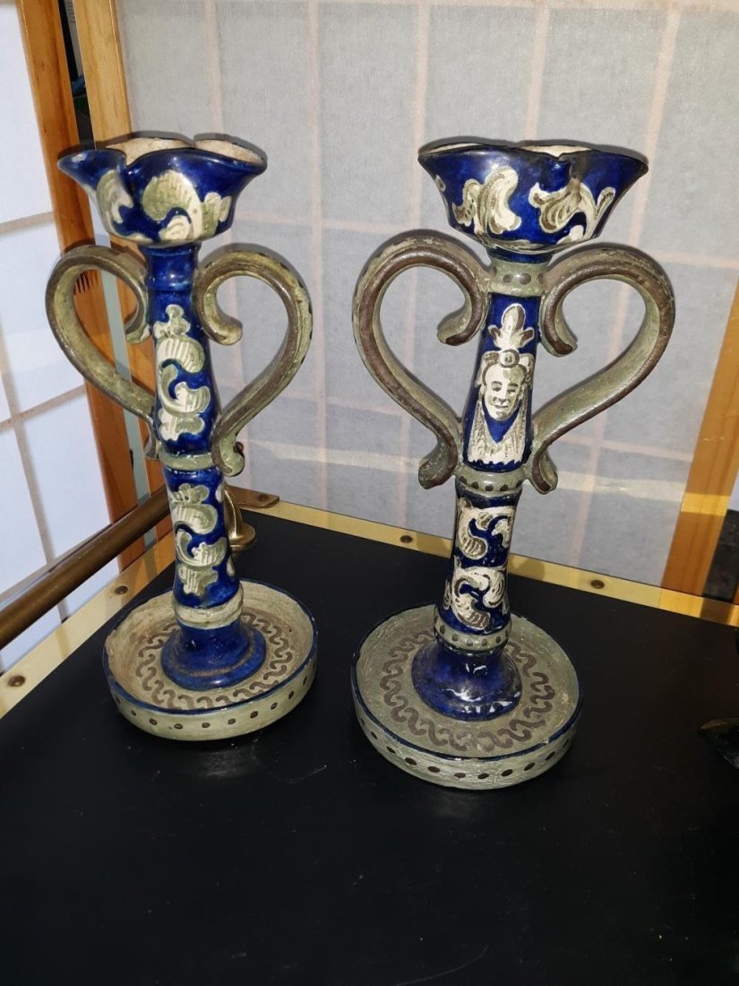Vintage Pottery Candlesticks Pair 10 1/2" Tall (1 of 3)