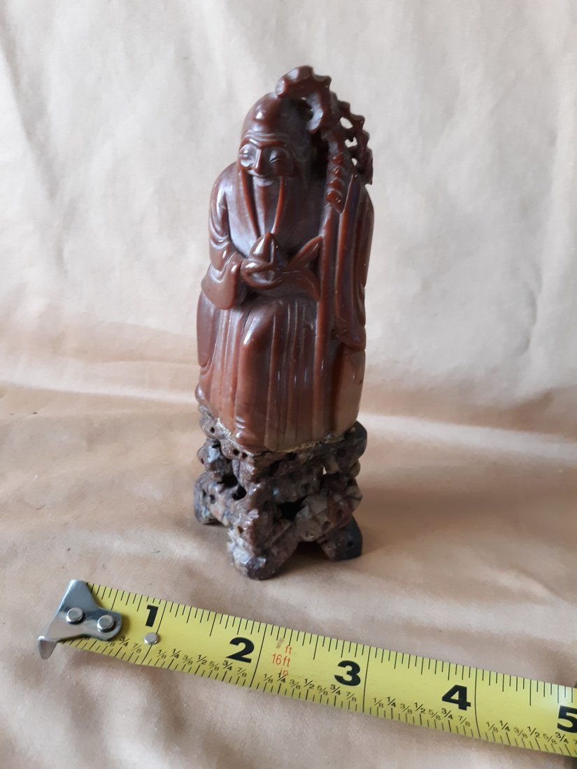 antique brown jade? carved shou deity (1 of 4)