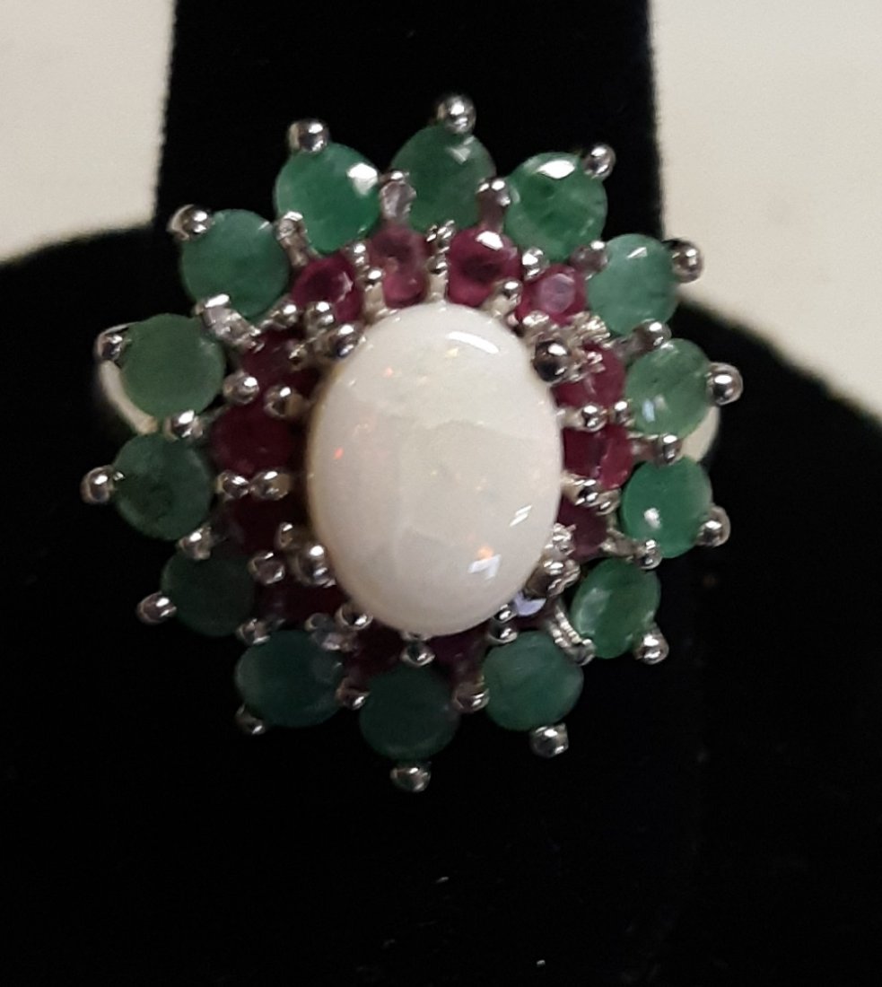 estate opal ruby & emerald ring sterling beauty! (1 of 3)