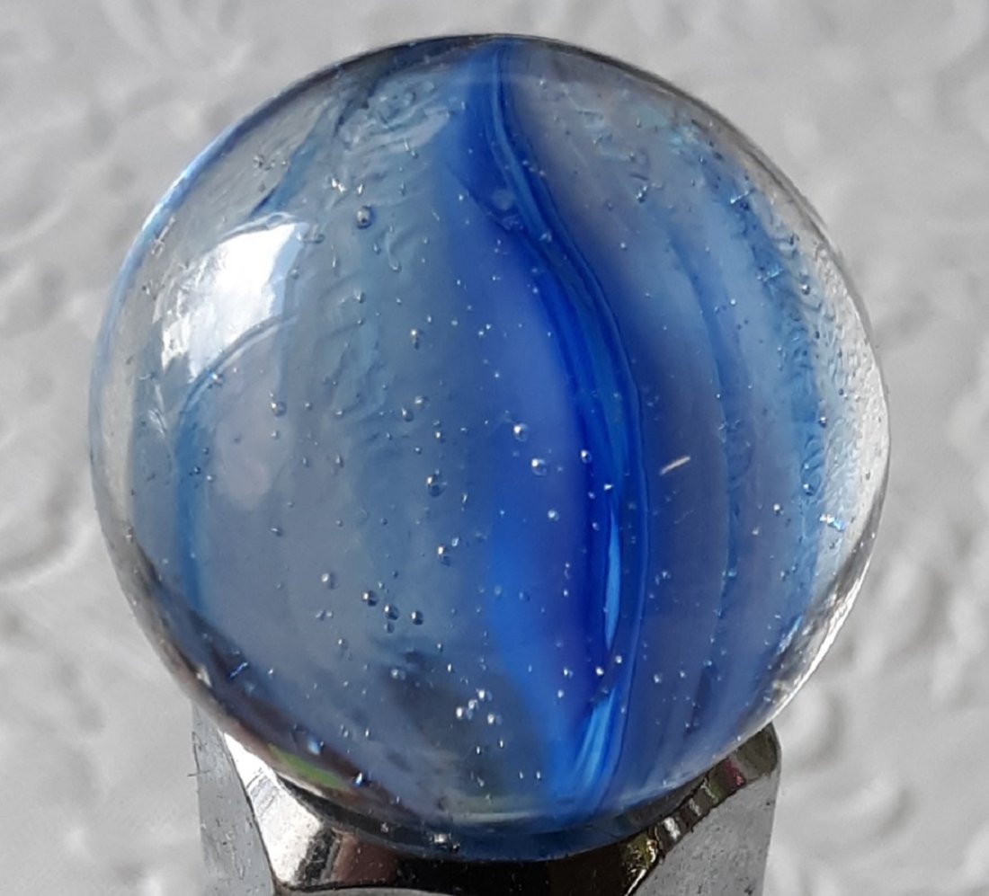 hand made shooter marble toy blue swirl1"+: just over 1" double pontil seams, wet surface no major hit marks see pics